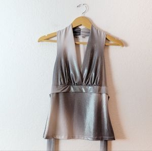 Vintage Metallic Shimmer Y2K 90s Disco Cyber Clubbing Tie Blouse M